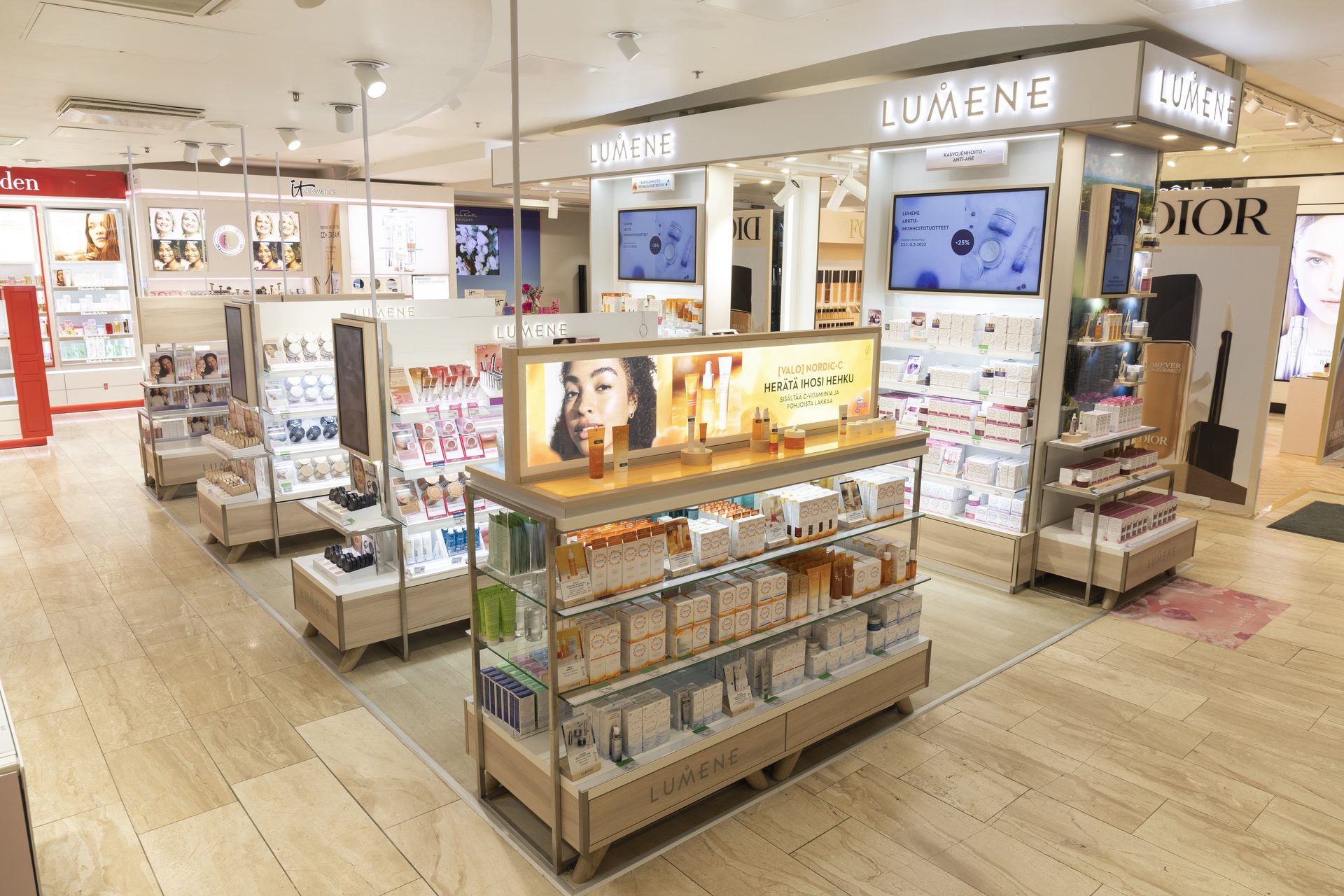 Department store beauty floor with Lumene shop-in-shop